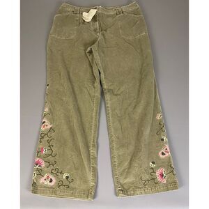 J. Jill Olive Green Embroidered Wide Leg Pants